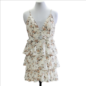 STORIA Ivory floral ruffled embroidered boho western mini dress
